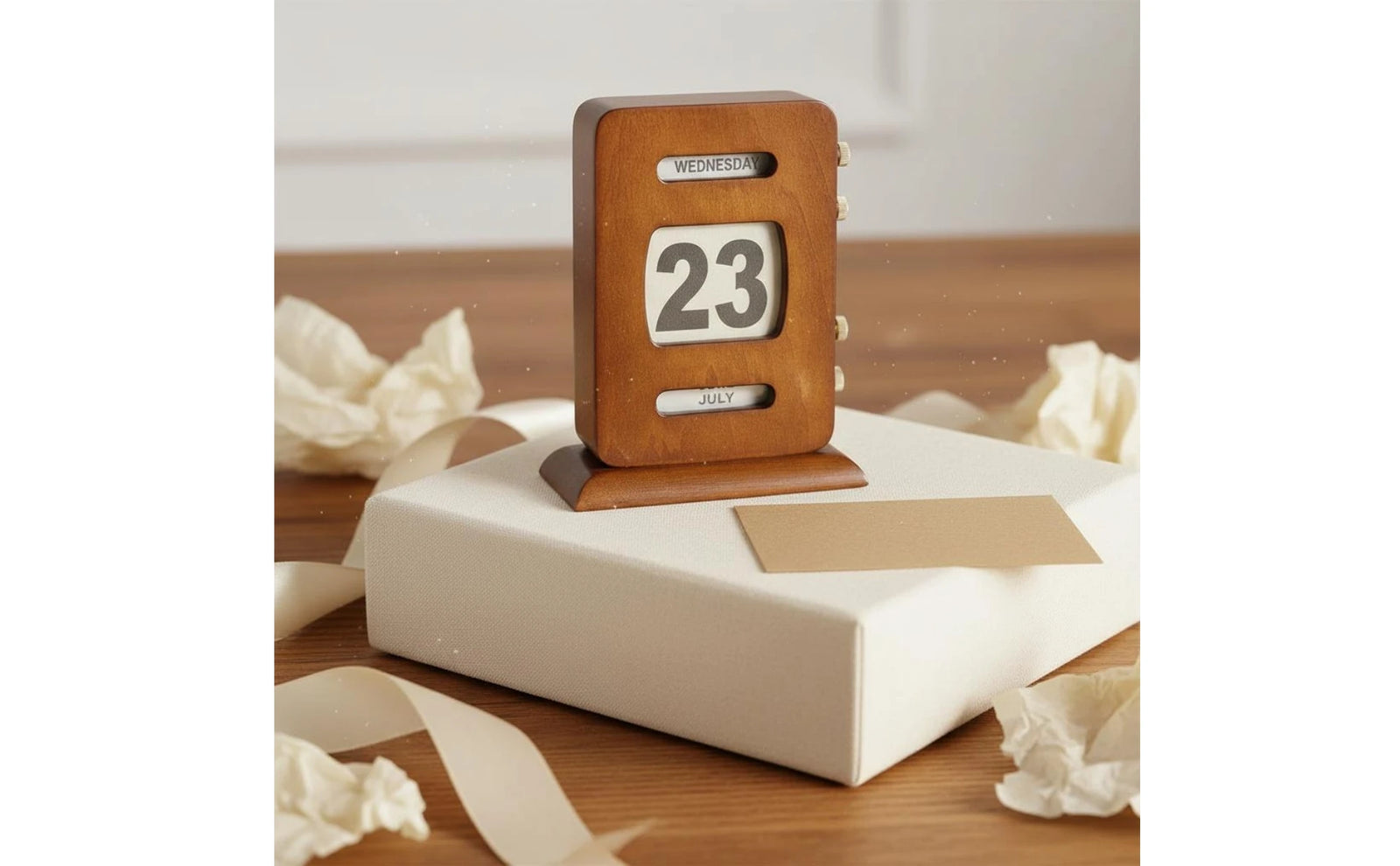 Calendrier Perpétuel Rétro Bois Réglable pour Bureau
