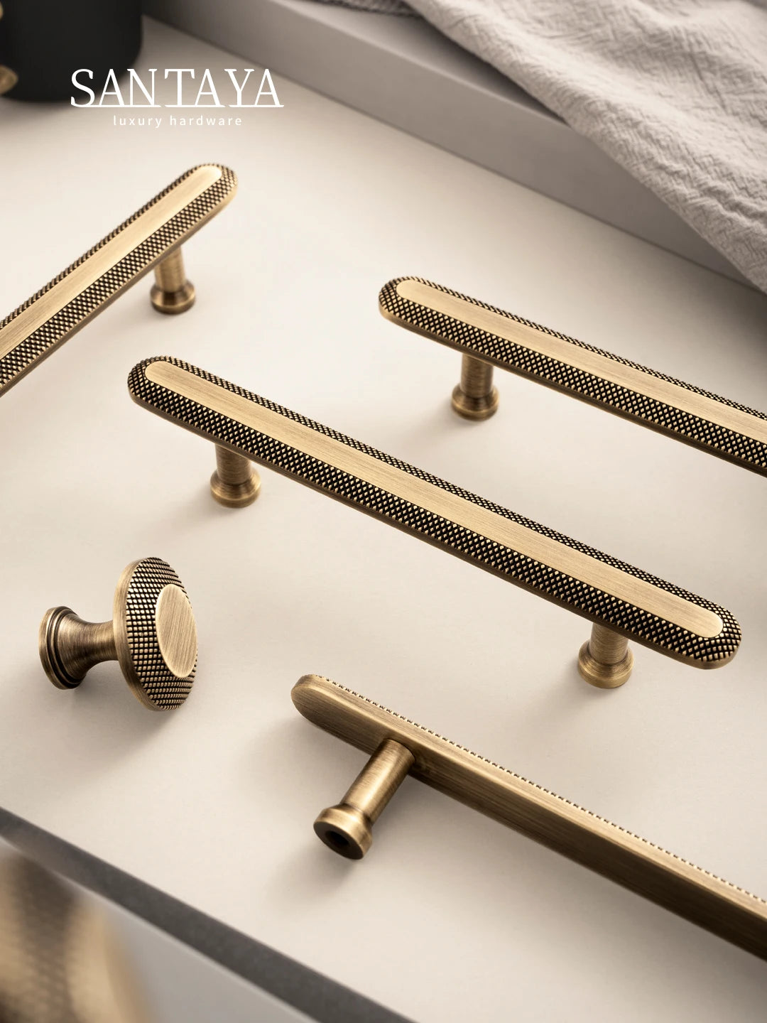 Knurled Brass Handle – Antique T-Bar Drawer Knob