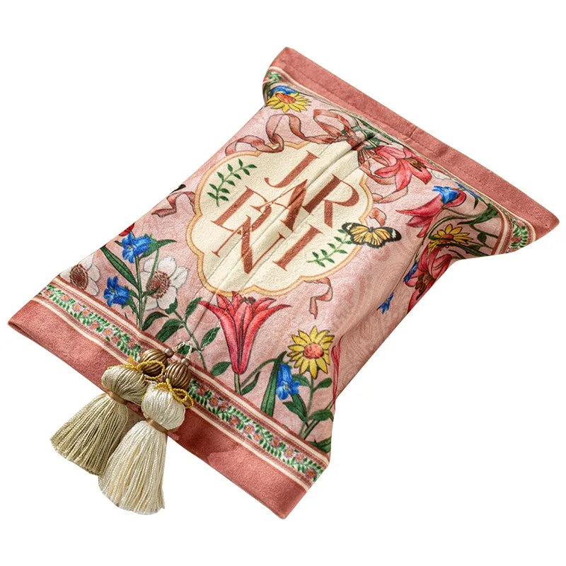 Boîte à Mouchoirs en Velours avec Pompon - Design Chic