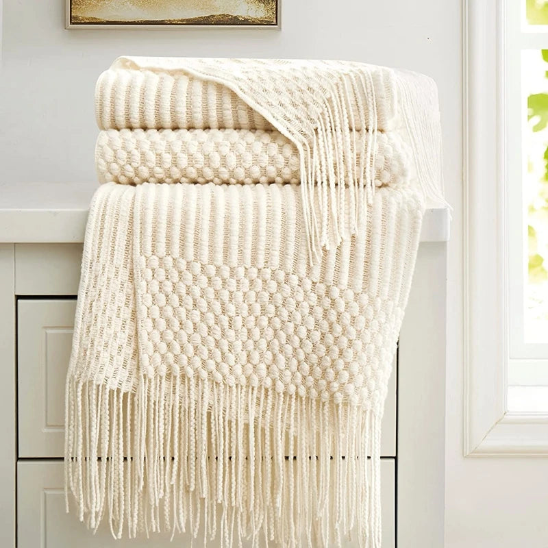 Jeté Boho Blanc Texturé - Grand Format Chunky