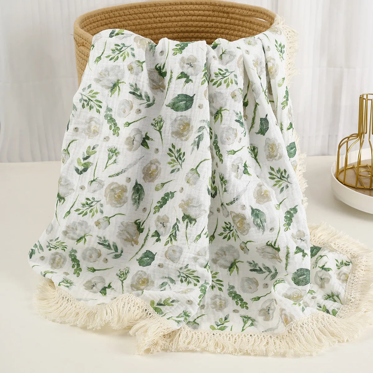 Couverture Bébé en Mousseline de Coton à Pompons