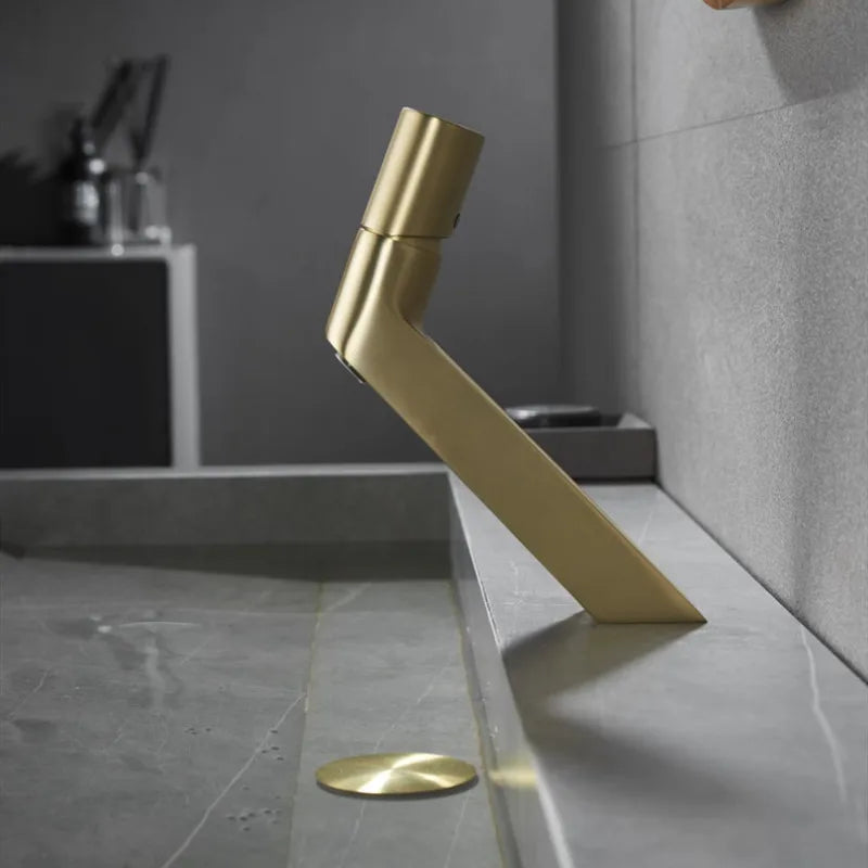 Robinet de Lavabo Or Brossé Design Créatif Une Poignée