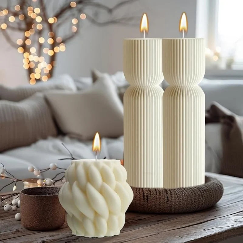 Bougie Décorative Cylindrique Nervurée en Cire de Soja