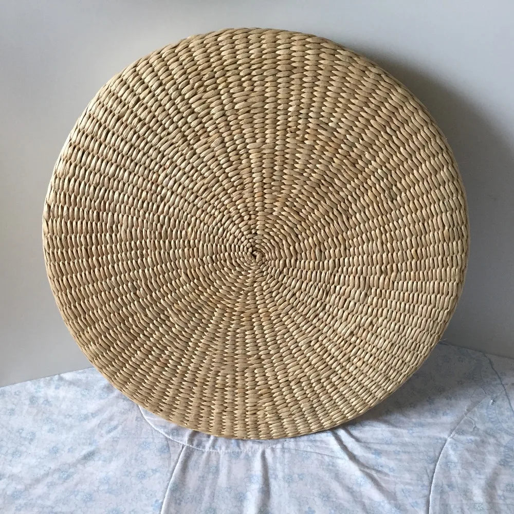 Coussin Rond en Paille Naturelle Tressée - Style Tatami