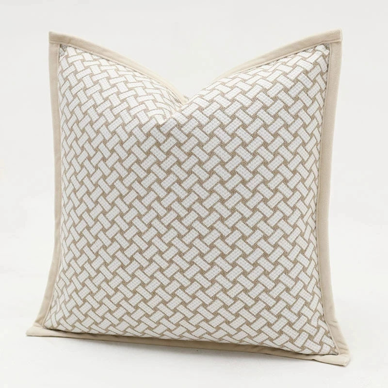 Housse de Coussin Jacquard Géométrique Gris Avoine Luxe Minimaliste