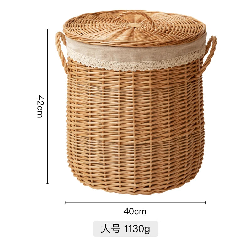 Panier à Linge Tressé en Osier avec Couvercle