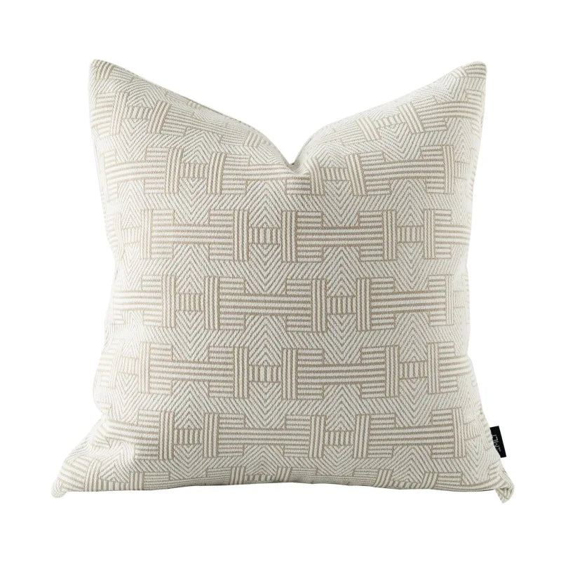 Housse de Coussin Jacquard Géométrique Gris Avoine Luxe Minimaliste