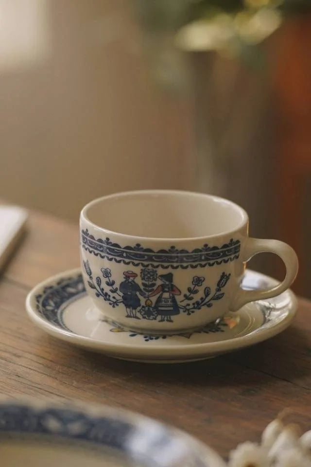 Tasse à Café Peinte Main Motif Champêtre Rétro