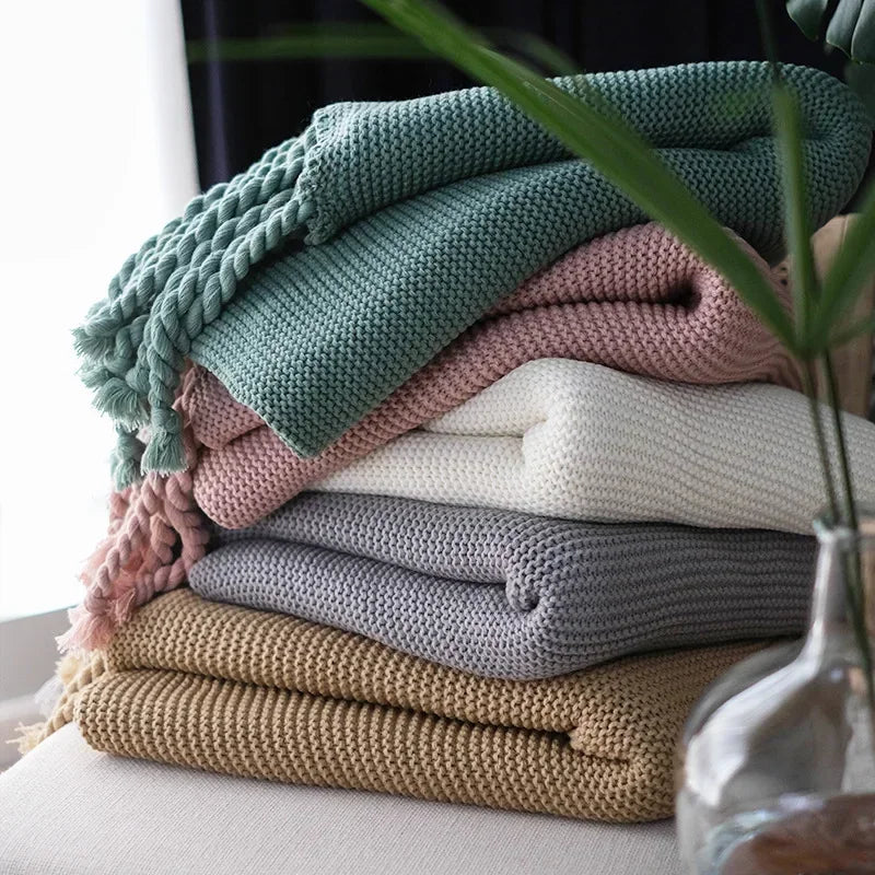 Jeté en Tricot Nordique Motif Géométrique - Épais
