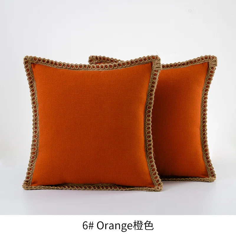 Housse de Coussin Champêtre Bordée - Style Farmhouse