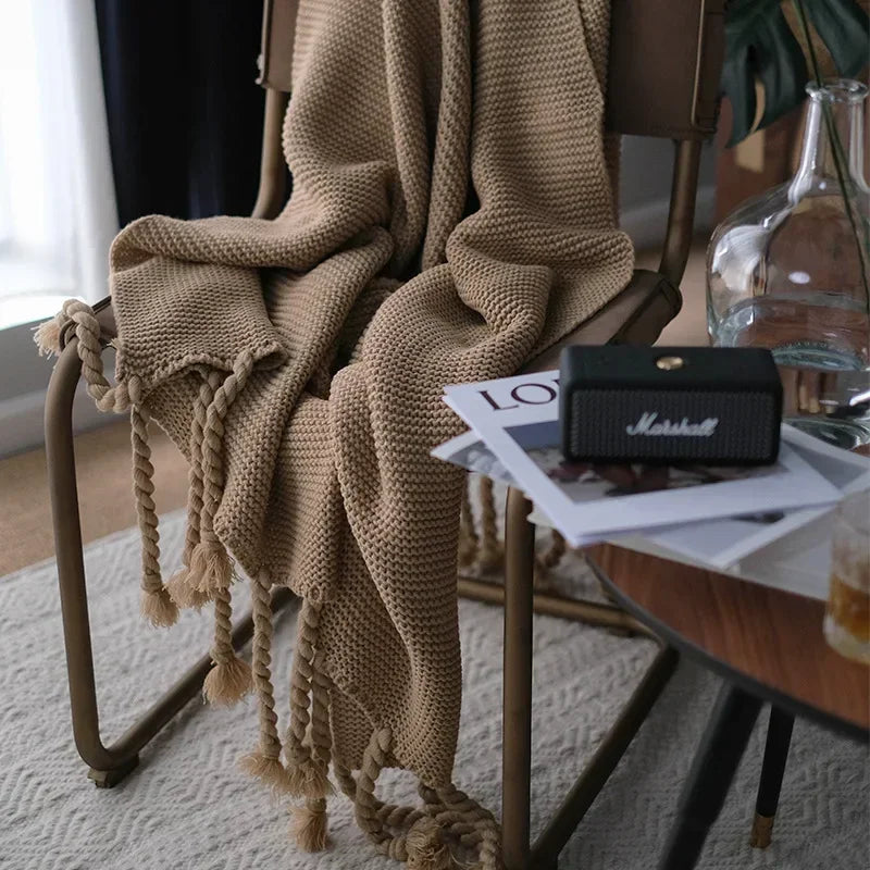 Jeté en Tricot Nordique Motif Géométrique - Épais