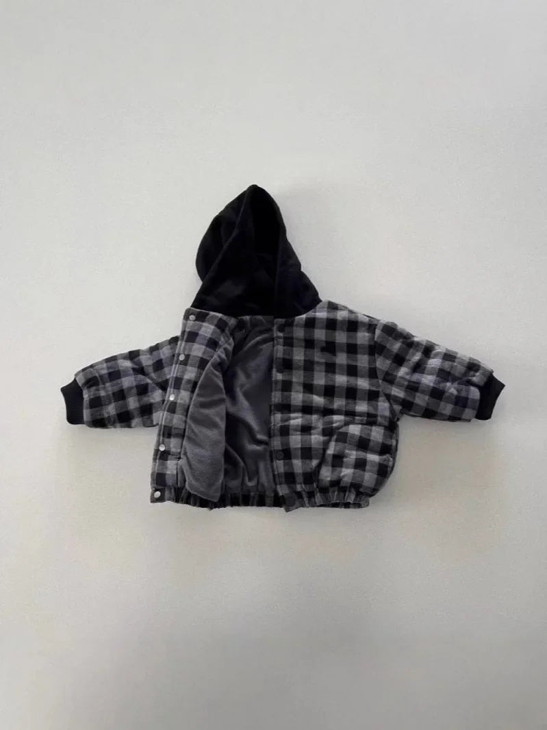 Manteau Enfant à Capuche Motif Carreaux