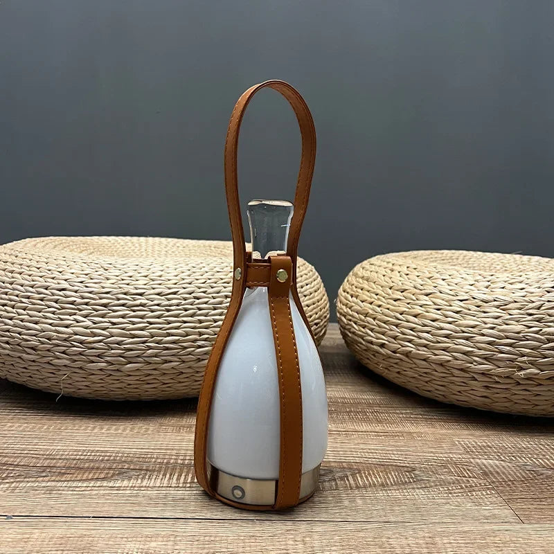 Lampe Bouteille Verre Nordique LED Portable Cuir
