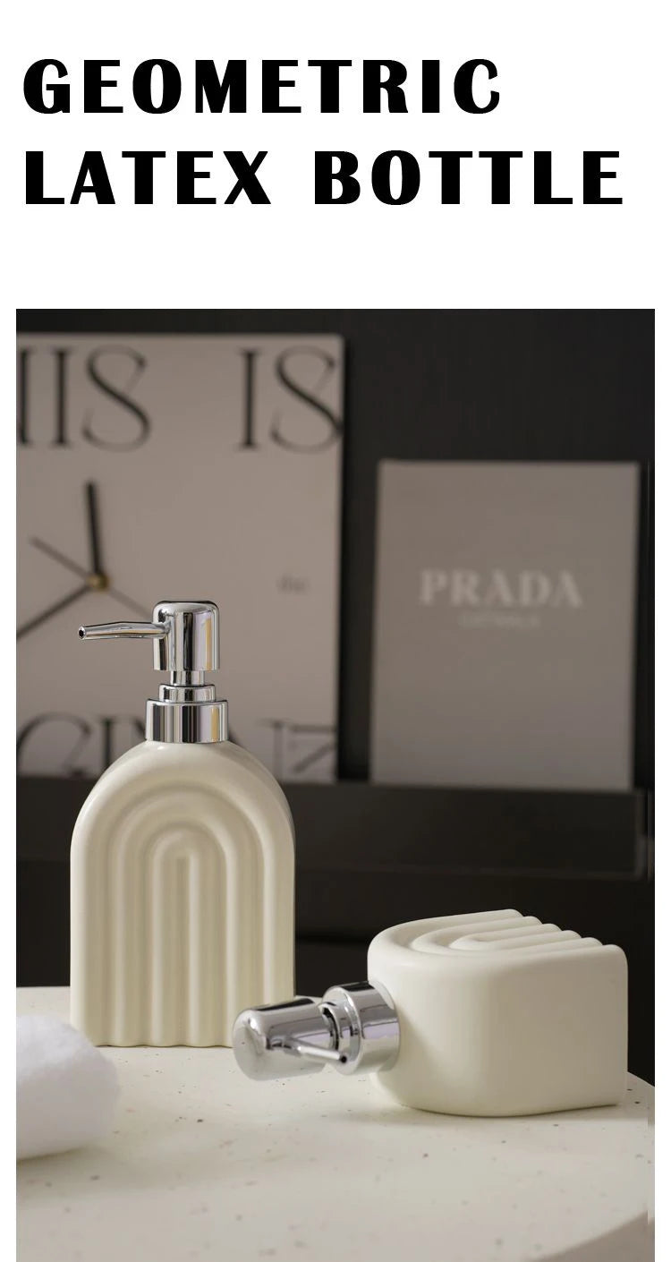 Distributeur de Savon Céramique Motif Encre Rayé