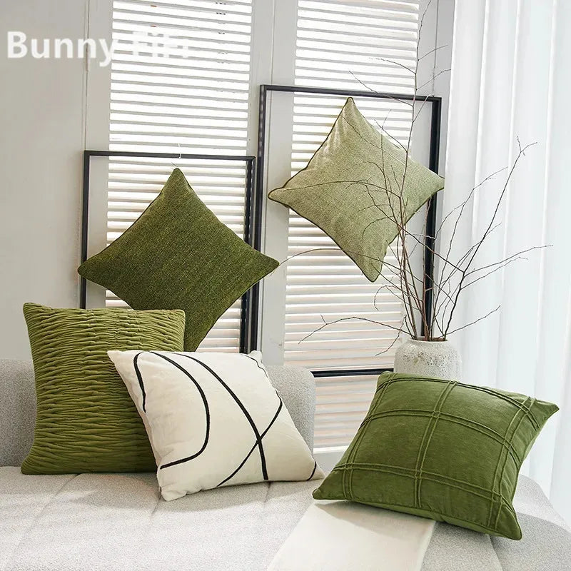 Housse de Coussin Ronde Vert Sauge - Style Minimaliste
