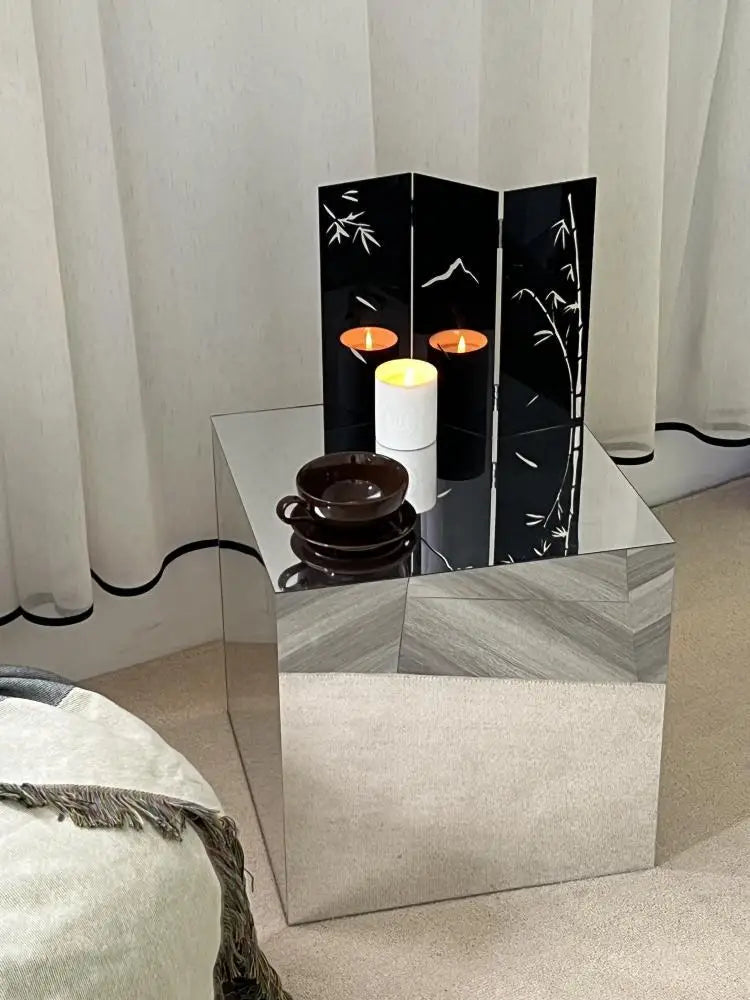 Square Mirror Side Table – Light Luxury Display Stand, 40x40x40cm
