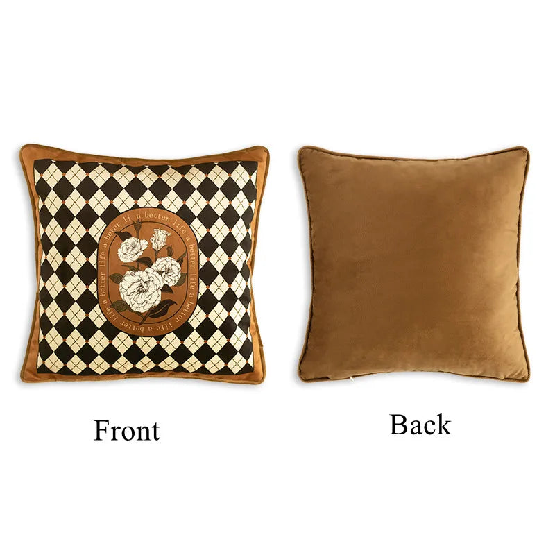 Housse de Coussin Florale Velours - Style Art Déco