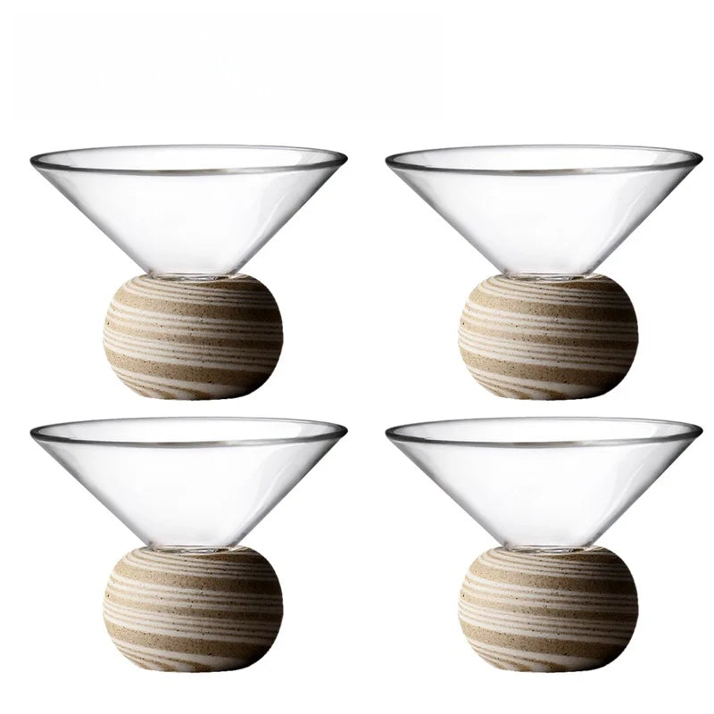 Set de Tasses en Verre avec Base en Bois Fait Main