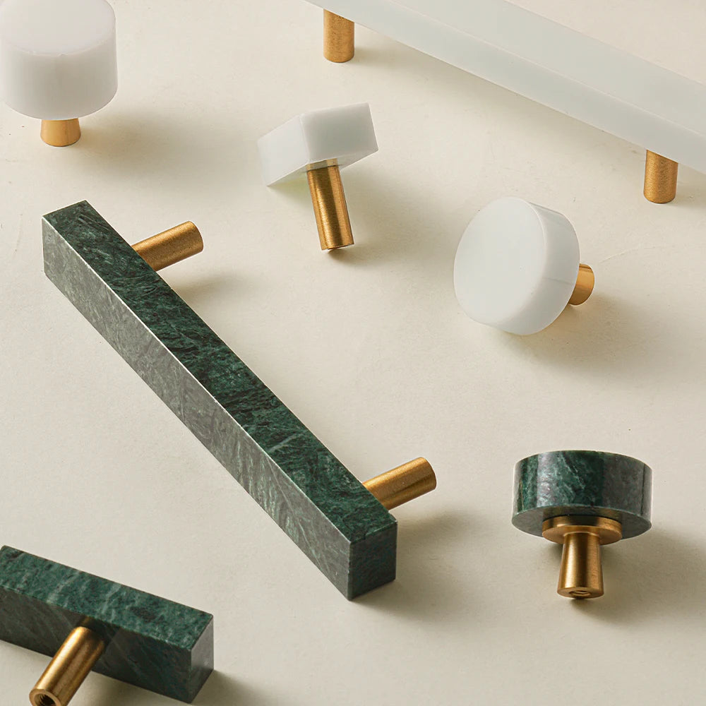 Marble & Brass Handle – Crystal Stone Knob