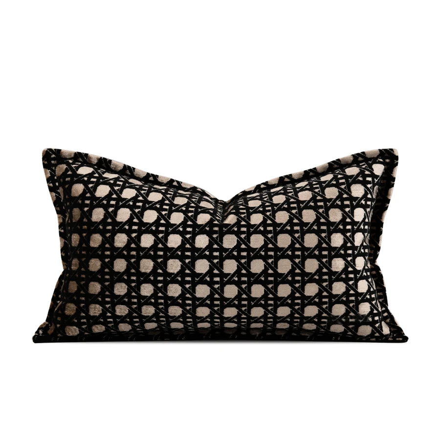 Housse de Coussin Velours Importé Noir Café et Doré Luxe Villa