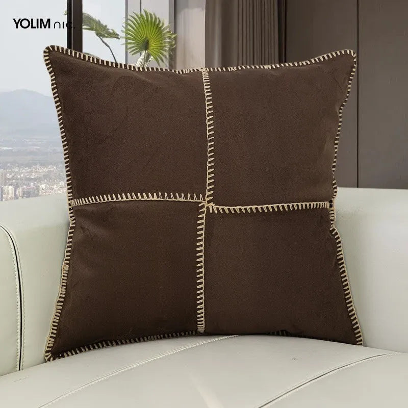 Housse de Coussin Peau de Vache Grise Patchwork Brun Tissé