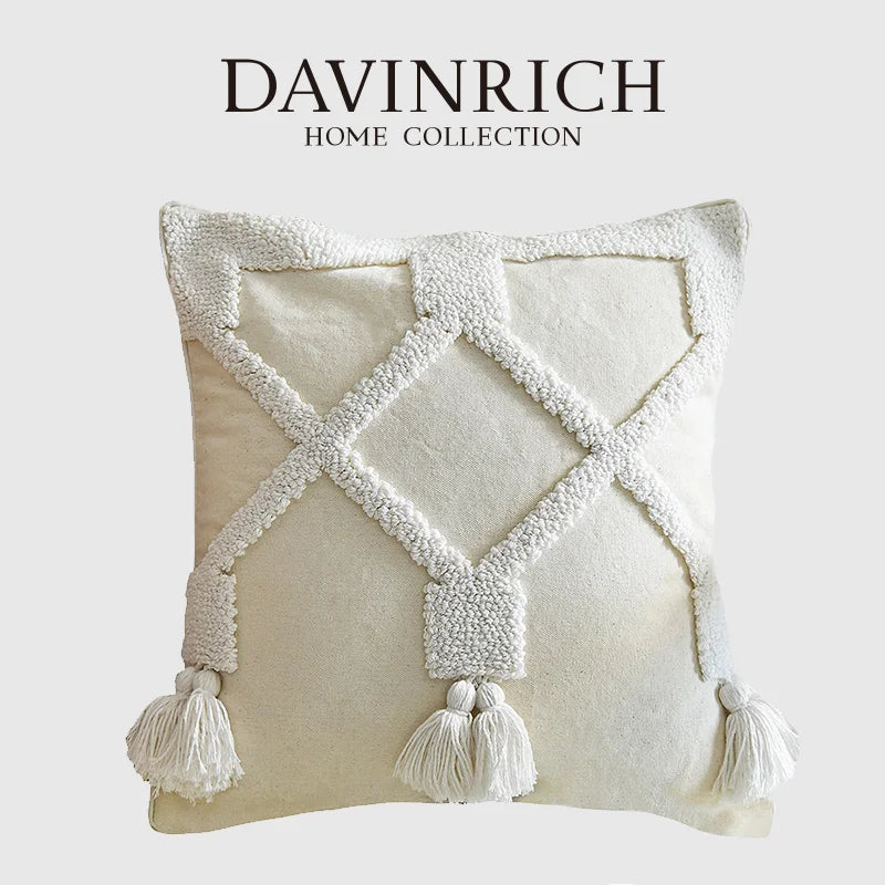 Housse de Coussin Blanche Bohème Tuftée Faite Main