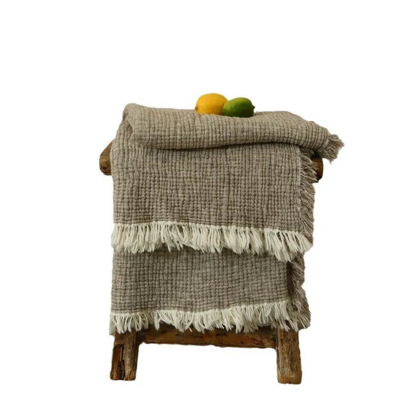 Couverture à Pompons en Coton et Lin