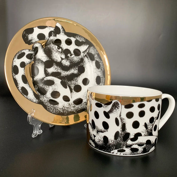 Tasse à Café Céramique Motif Chat Doré