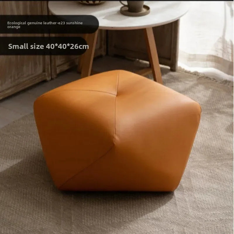 Tabouret Octogonal Bois et Cuir - Style Européen