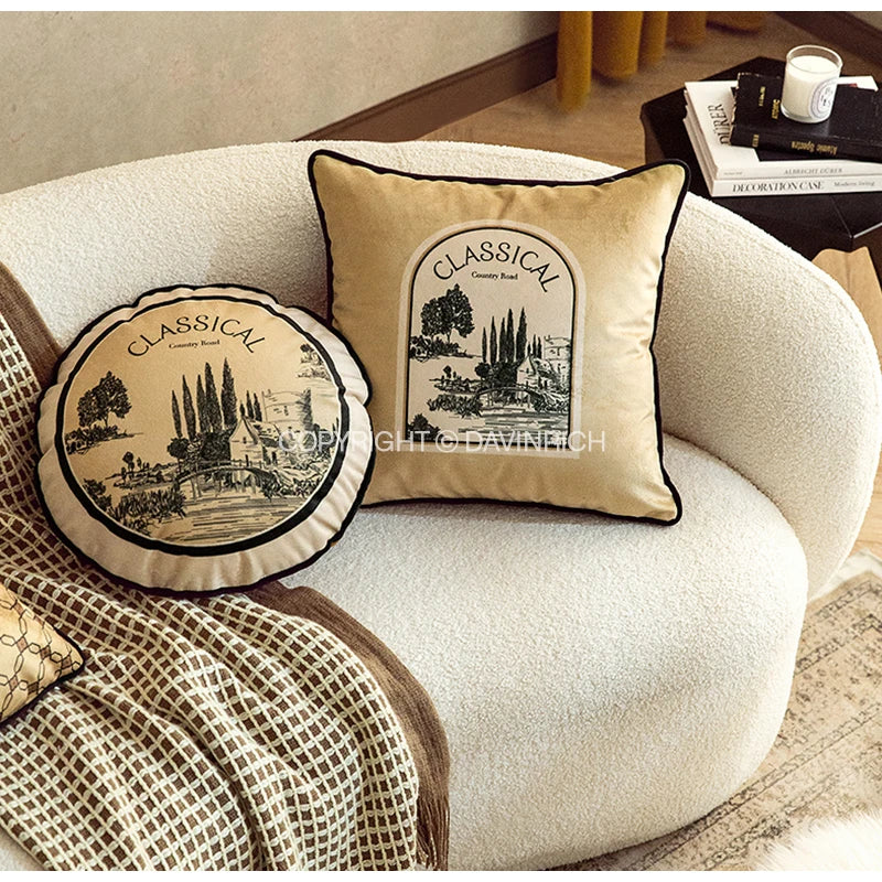 Housse de Coussin Toile de Jouy Style Campagne Rétro