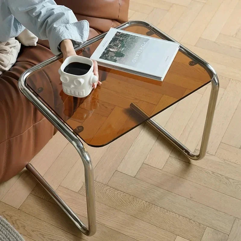 Table d'Appoint Verre et Inox - Design Contemporain