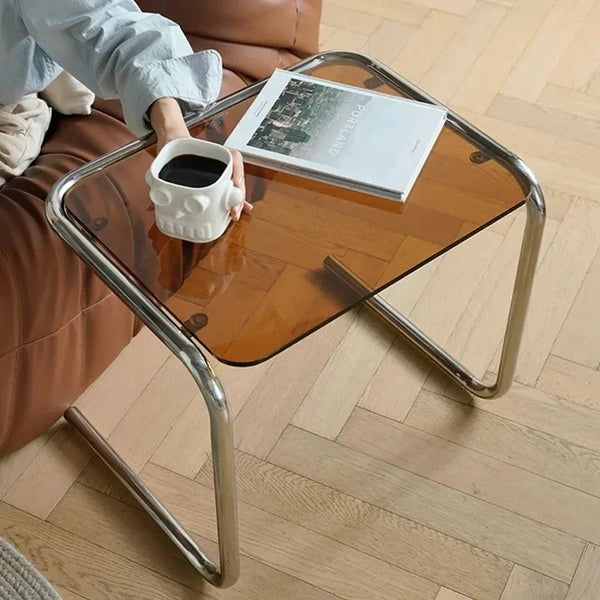 Table d'Appoint Verre et Inox - Design Contemporain
