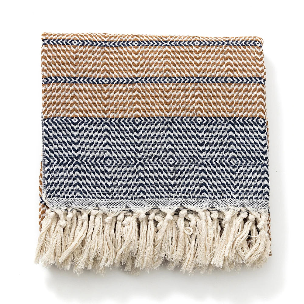 Couverture en Coton à Franges - Style Moderne Épuré