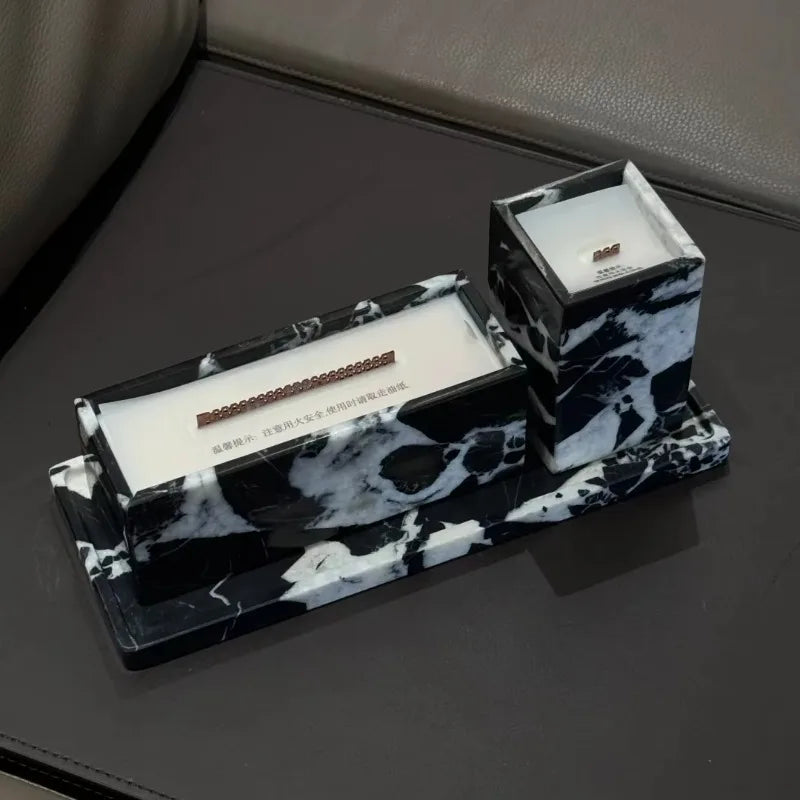 Bougeoir en Marbre Naturel - Rectangulaire Fait Main