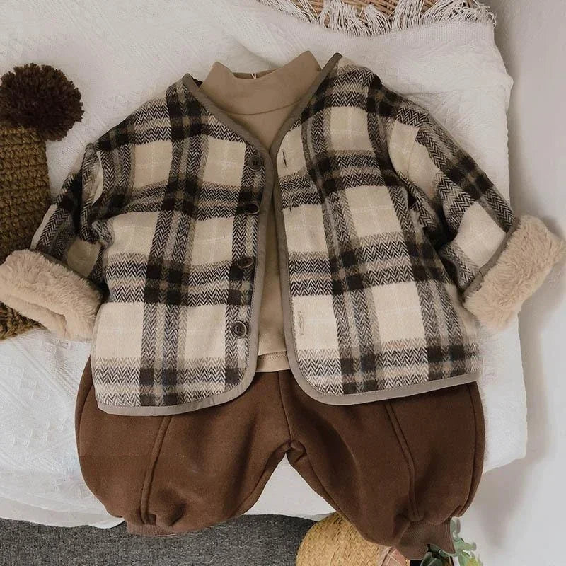 Manteau Enfant en Laine à Carreaux Peluche