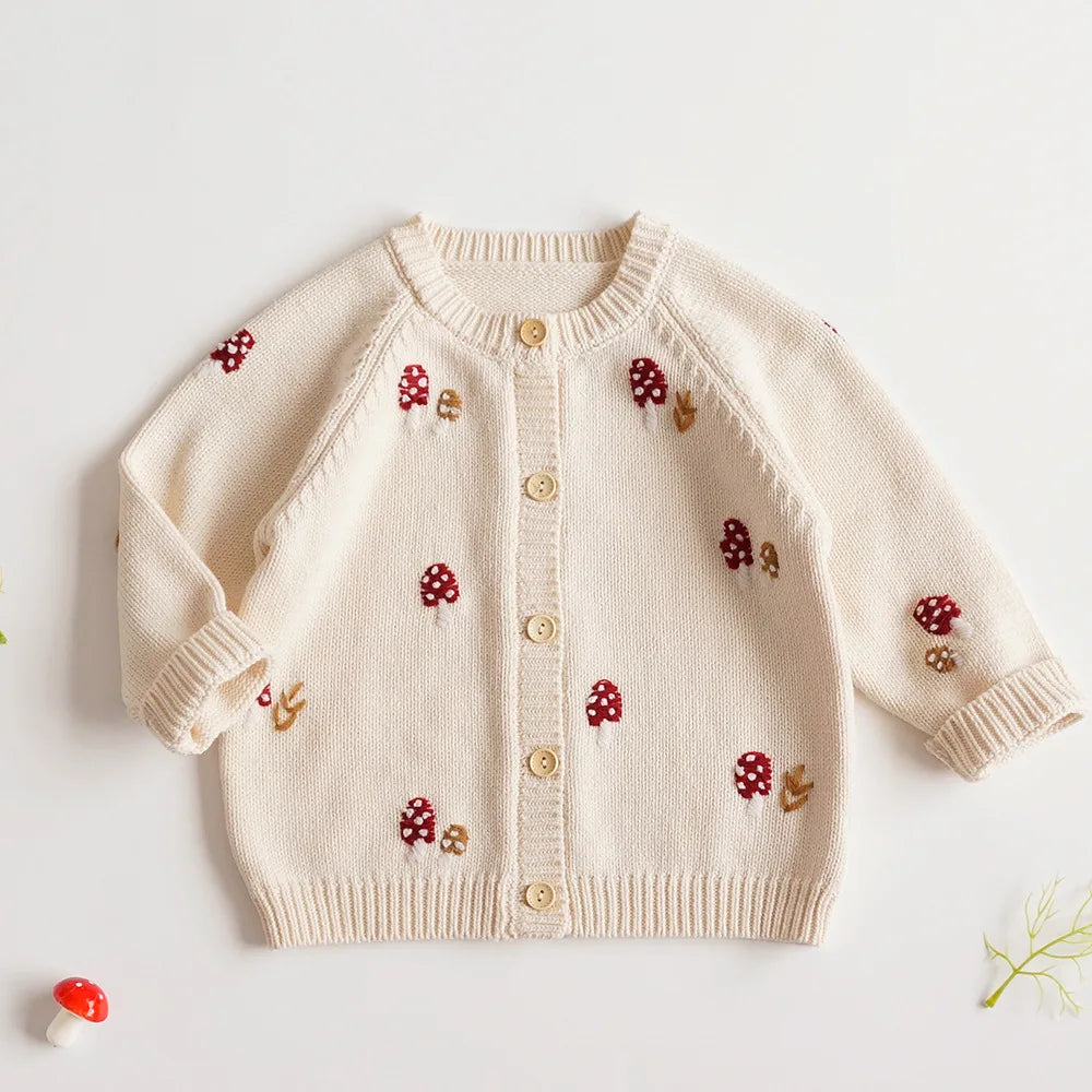 Cardigan Fille Brodé Motif Champignon