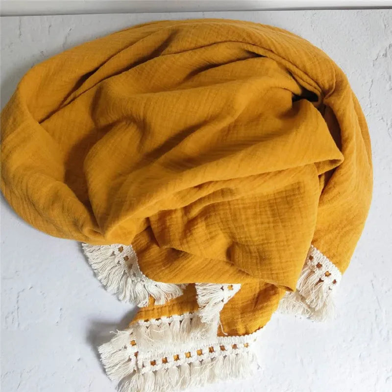 Couverture Bébé en Mousseline de Coton à Pompons