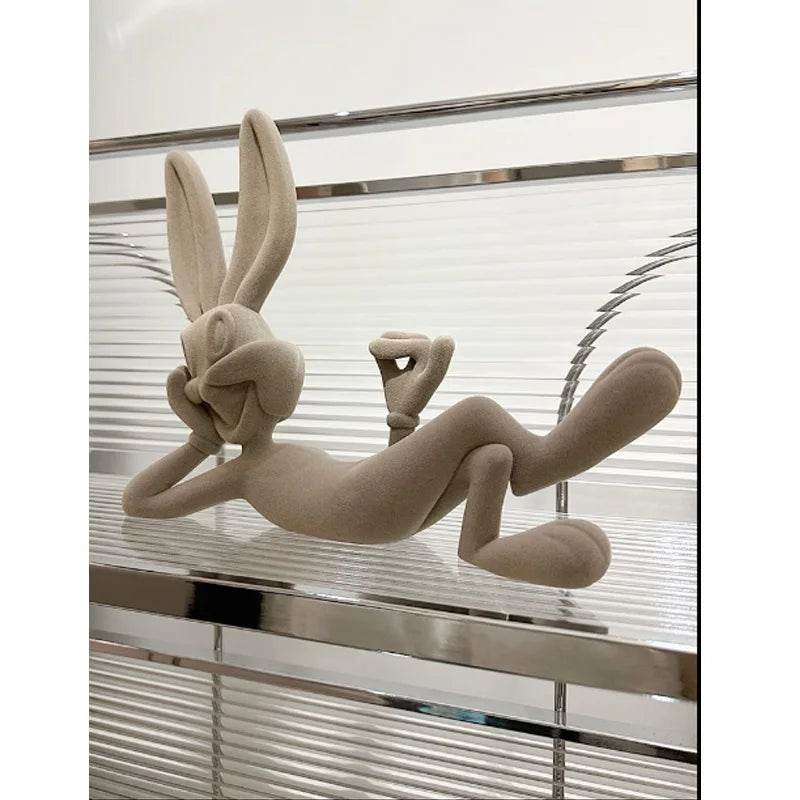 Statuette Lapin Résine Bleu Klein Design Moderne