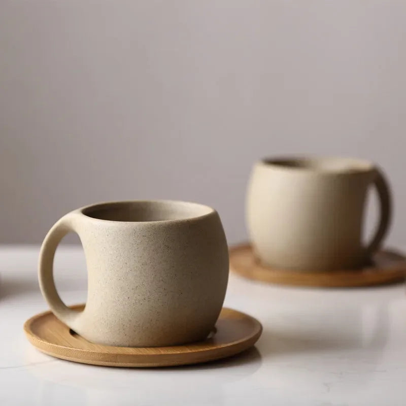 Tasse à Café en Poterie avec Soucoupe Design Simple