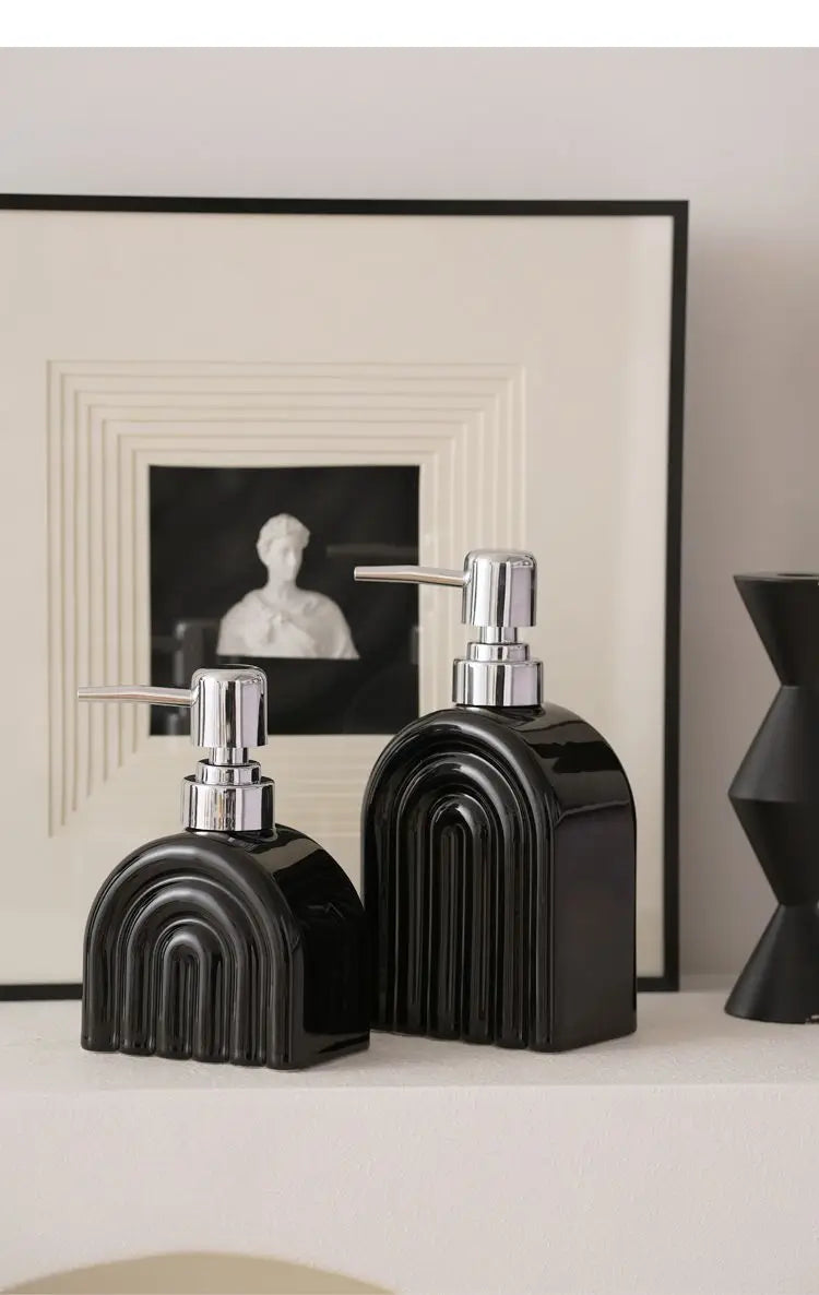 Distributeur de Savon Céramique Motif Encre Rayé