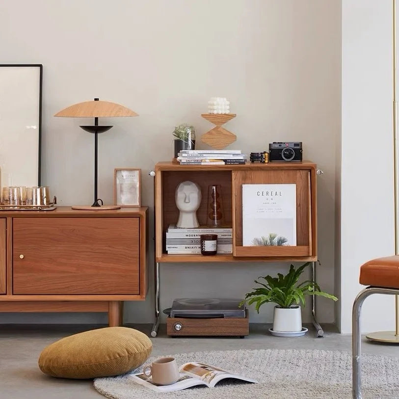 Table d'Appoint Bois Massif - Meuble de Rangement Vintage