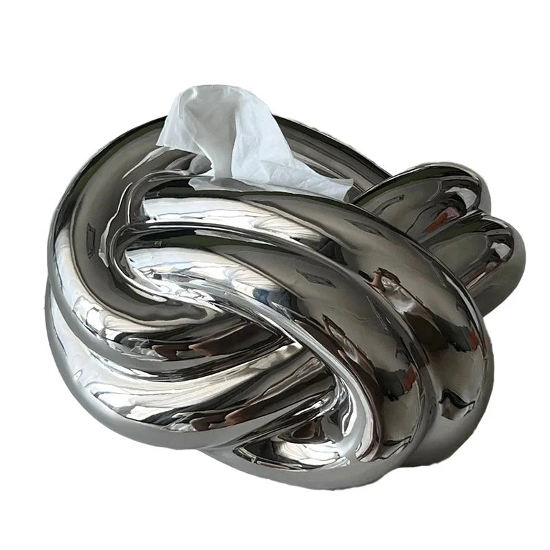 Twisted Knot Tissue Box – Silver Ceramic