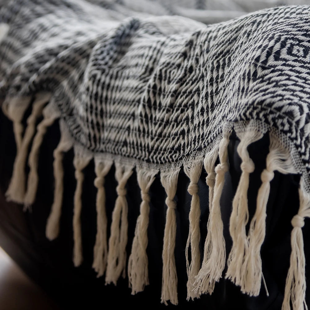Couverture en Coton à Franges - Style Moderne Épuré
