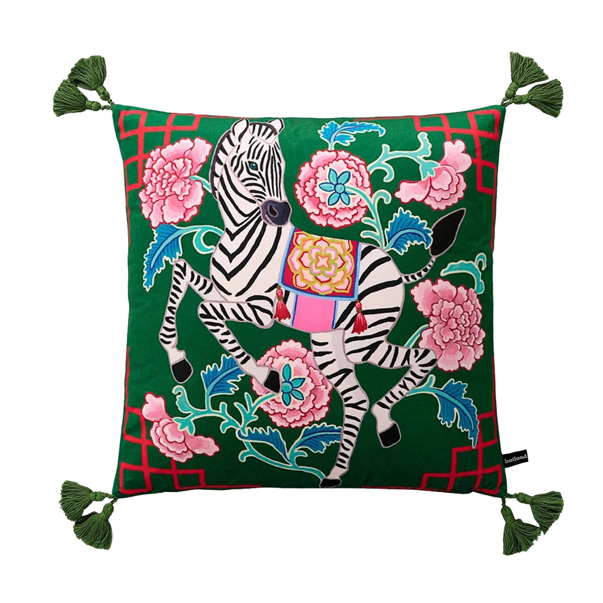 Housse de Coussin Velours Motif Léopard à Pompons