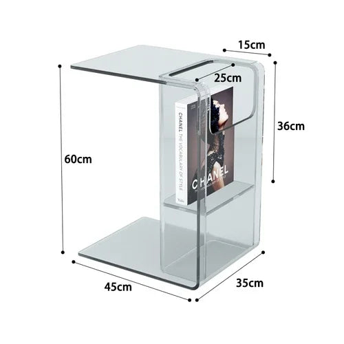 Table d'Appoint en Acrylique Forme C - Transparente avec Rangement