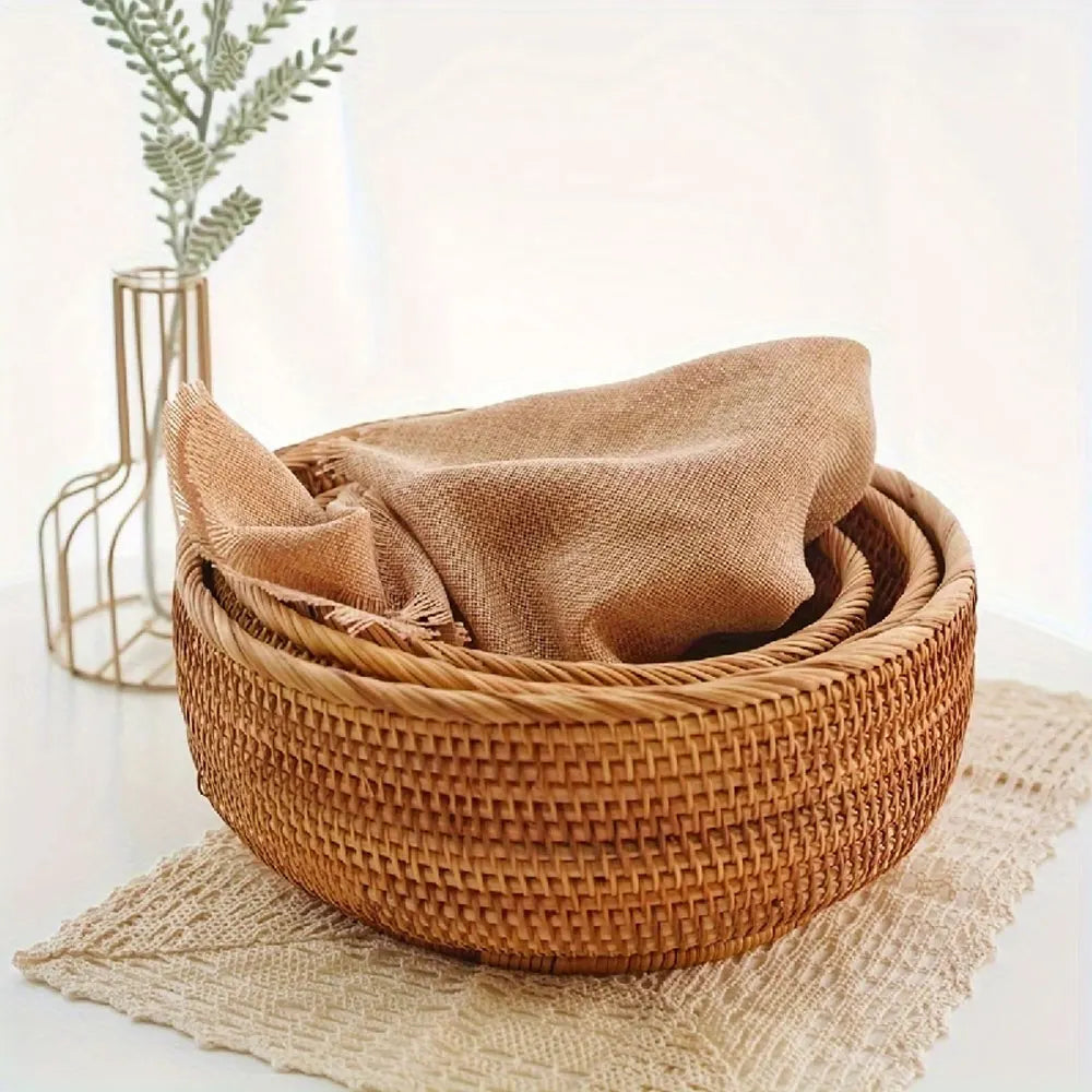 Ensemble de Paniers Tressés en Paille Naturelle Ronds
