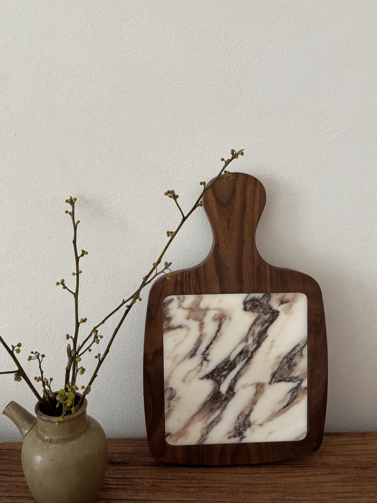 Plateau Marbre Calacatta Viola Manche en Bois