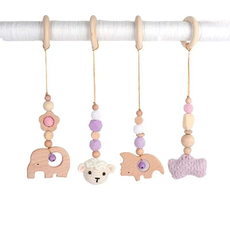 Lot de 4 Jouets en Bois pour Portique d'Éveil