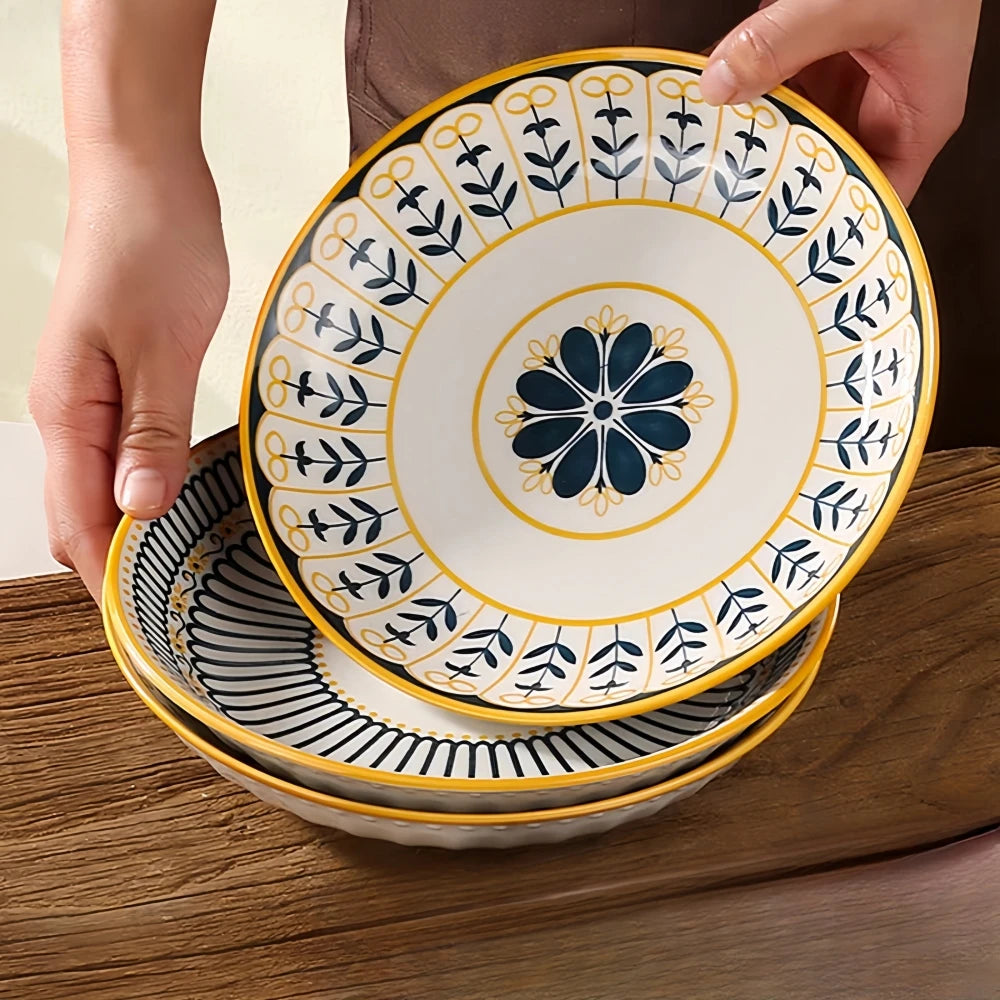 Assiettes en Céramique Japonaises Motif en Relief 8 Pouces