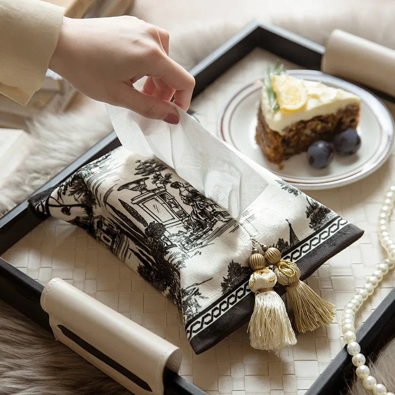 Boîte à Mouchoirs en Velours avec Pompon - Design Chic